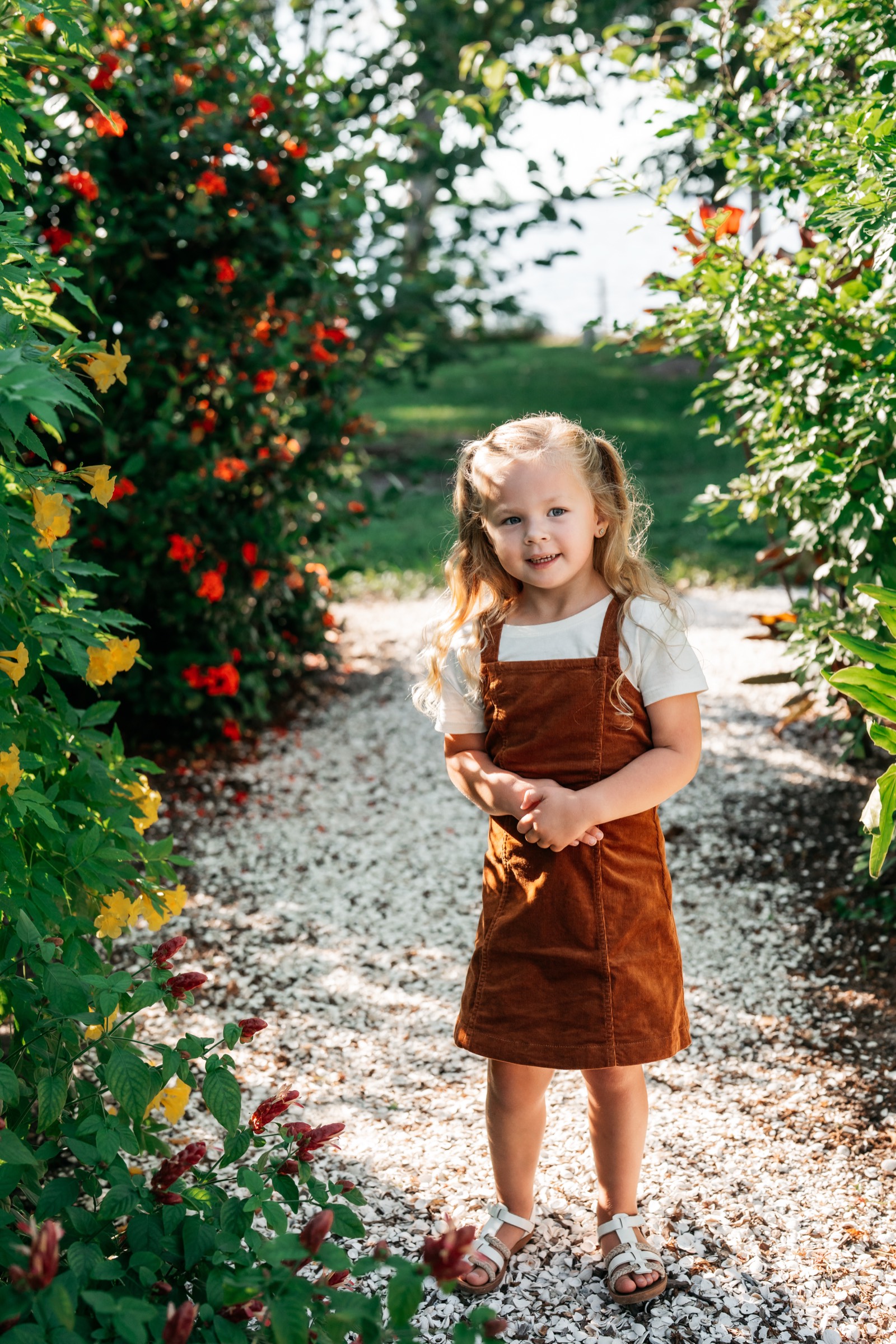 Isla on a garden path